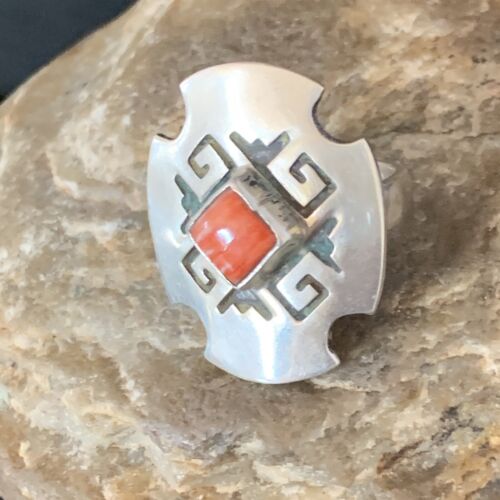 Native American Orange Spiny Oyster Navajo Ring | Sterling Silver | Sz 8 | 13717