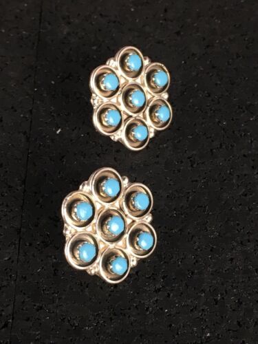 Native American Zuni Turquoise Earrings | Sterling Silver | Old Pawn | 8778