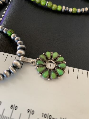 Navajo Green Gaspeite Turquoise Multi-Stone Pendant | Authentic Native American Sterling Silver | 12264