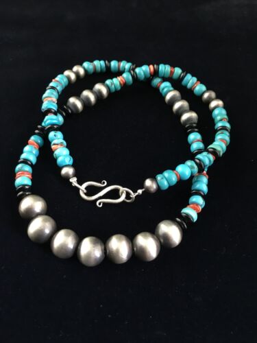 Southwestern Navajo Blue Turquoise Spiny Oyster Necklace | Sterling Silver | 18" | 10045