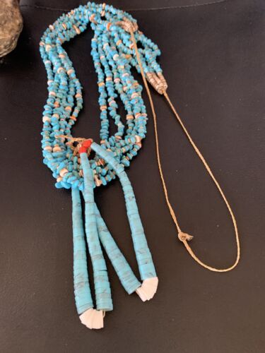 Native American Santo Domingo Spiny Blue Turquoise Shell Jacla Necklace | 36" | 13191