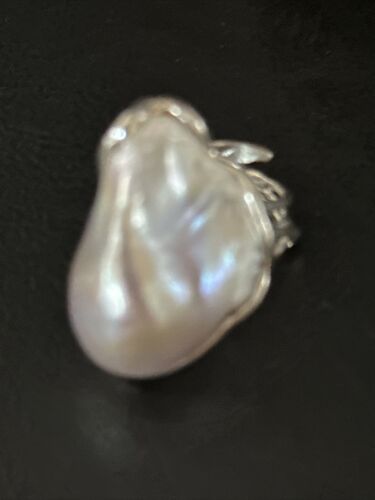 Women's White Baroque Pearl Adjustable Ring | Sterling Silver | Sz 7.5 | 14262