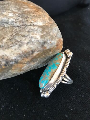 Navajo Blue Turquoise #8 Ring | Yazzie | Sterling Silver | Sz 3 | Authentic Native American Handmade | 3532