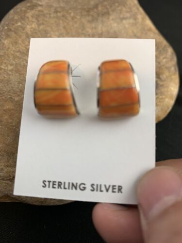 Navajo Orange Spiny Oyster Earrings | Sterling Silver | Authentic Native American Handmade | 190