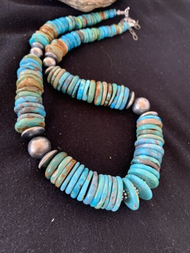 Southwestern Navajo Blue & Green Turquoise Necklace | Sterling Silver | Graduated | Authentic Native American | 20" | 1143 - Masha USA