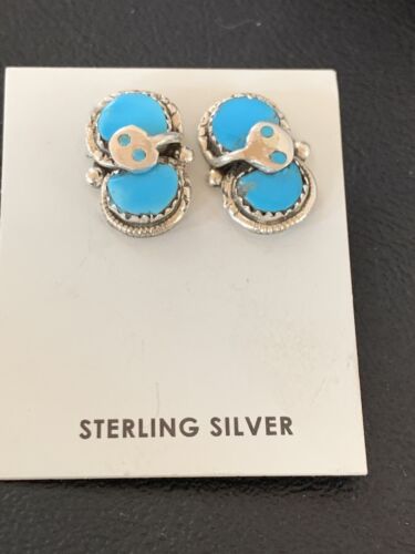 Zuni Blue Kingman Turquoise Snake Earrings | Sterling Silver | Authentic Native American Handmade | 12040