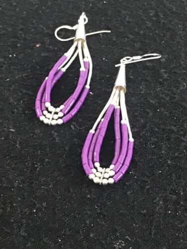 Sterling Silver Purple Sugilite Dangle Earrings | Navajo | 2"