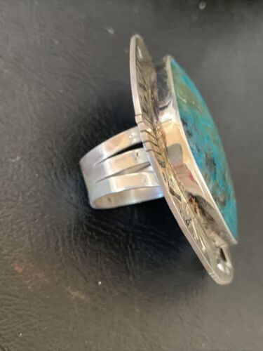 Native American XL Women's Sterling Silver Blue Kingman Turquoise Ring | Sz 8 | 12188
