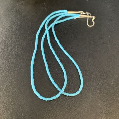 Navajo Silver Heishi Beads Turquoise Earrings | Sterling Silver | 5" | Authentic Native American Handmade | 13503