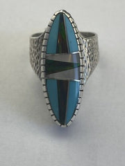 Navajo Opal & Turquoise Inlay Ring | Sterling Silver | Sz 7.5 | Authentic Native American Handmade | 1597
