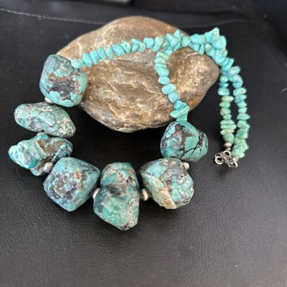 Navajo Chunky Blue Turquoise Necklace | Sterling Silver | Authentic Native American Handmade | 20" | 14414 - Masha USA