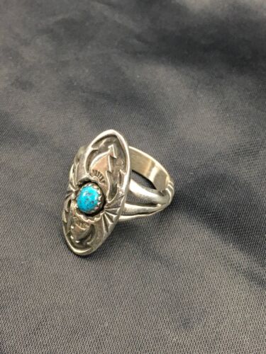 Navajo Sterling Kingman Turquoise Ring | Sz 5.75 | Old Pawn Shadow Box | 2625