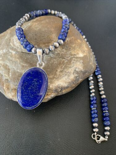 Native American Navajo Blue Lapis Pendant Necklace | Sterling Silver | Authentic Handmade | 11914 - Masha USA