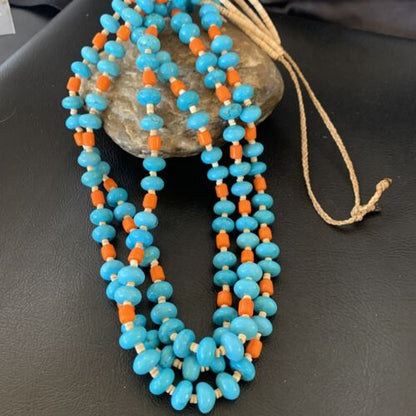 Santo Domingo Shell Spiny Oyster Turquoise Necklace | 28" | Authentic Native American Handmade | 11993