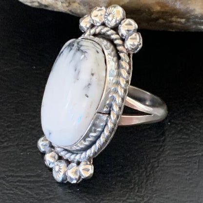 Native American White Buffalo Turquoise Ring | Navajo Sterling Silver | Sz 7.5 | 13353