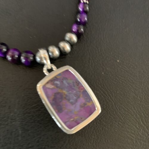 Navajo Pearl Purple Mojave Turquoise Onyx Pendant Necklace | Sterling Silver | Native American Handmade | 13401