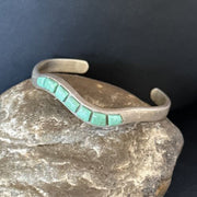 Southwestern Old Pawn Blue Turquoise Inlay Bracelet | Sterling Silver | Authentic Native American Handmade | 14531