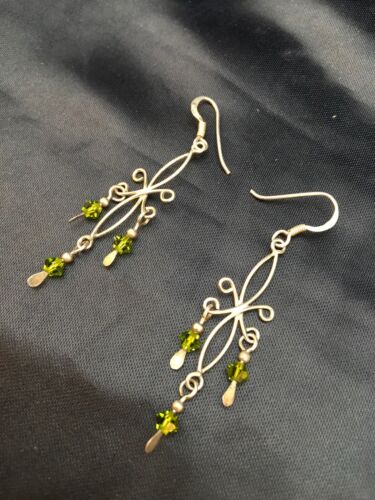 Green Peridot Minimalist Earrings | Navajo Sterling Silver | Native American Handmade | 8988