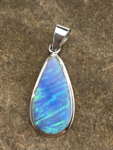 Native American Navajo Blue Opal Inlay Pendant | Sterling Silver | 1.75" | 1124 - Masha USA