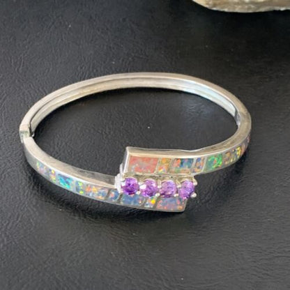 Southwestern Navajo Orange Opal Amethyst Bracelet | Sterling Silver | 7" | 13124