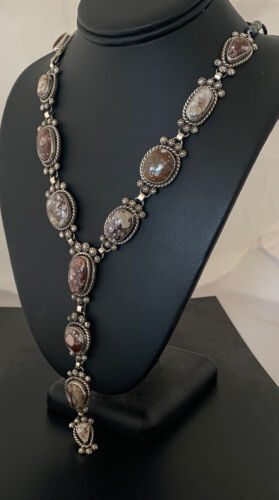 Native American Lariat Necklace | Wild Horse Turquoise | Sterling Silver | Navajo Handmade | 00583