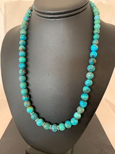 Navajo Blue Turquoise Graduated Necklace | Sterling Silver | Authentic Native American Handmade | 22" | 4826 - Masha USA