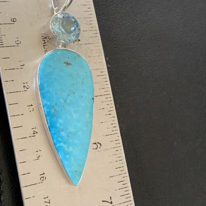 Navajo Blue Topaz Turquoise Multi-Stone Pendant | Authentic Native American Sterling Silver | 3.5" | 10712