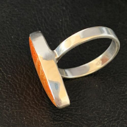Native American Women's Apple Coral Sponge Ring | Sterling Silver | Sz 8 | 14047