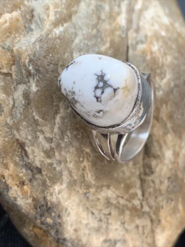 Navajo White Buffalo Turquoise Ring | Sterling Silver | Sz 9.5 | Authentic Native American Handmade | 01445