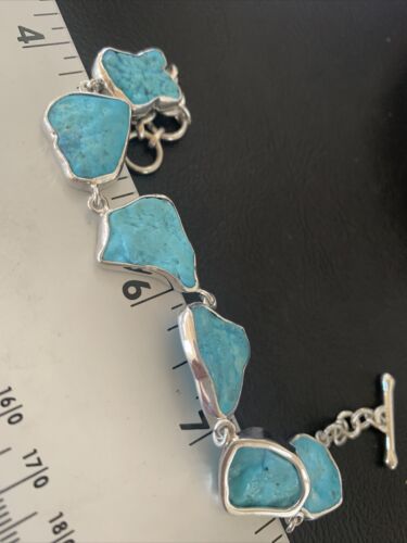 Navajo Blue Kingman Turquoise Rough Link Bracelet | Sterling Silver | 8" | 11649