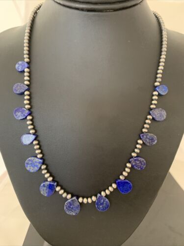 Navajo Lapis Lazuli Teardrop Necklace | Sterling Silver | 20" | Authentic Native American Handmade | 02045