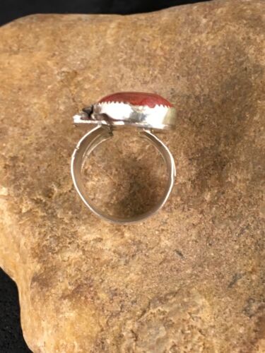 Native American Apple Coral Sponge Ring | Navajo Sterling Silver | Sz 10.5 | 8763 - Masha USA