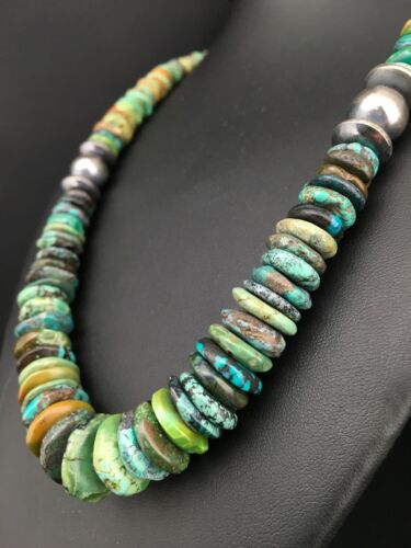 Navajo Green Graduated Turquoise Necklace | Sterling Silver | Authentic Native American | 21" | 4802