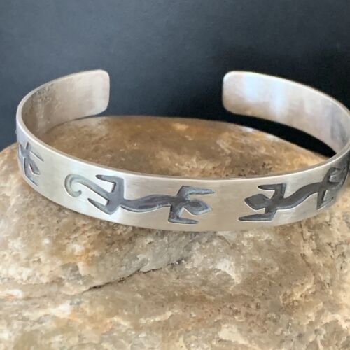 Navajo Gecko Lizard Stamped Cuff Bracelet | Sterling Silver | Authentic Native American Handmade | 12827