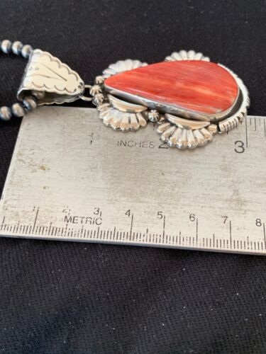 Navajo Spiny Oyster Pendant Necklace | Sterling Silver Pearls | Authentic Native American Handmade | 4628