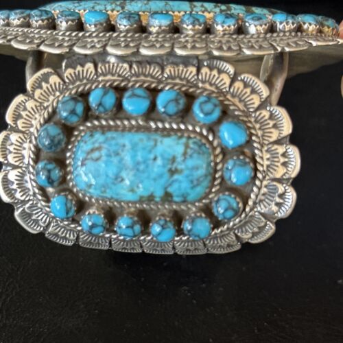 Handmade Native American Blue Kingman Turquoise Cuff Bracelet | Sterling Silver | 14223