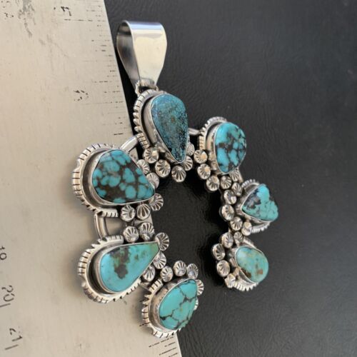 Navajo Spiderweb Turquoise Naja Pendant | Sterling Silver | Authentic Native American Handmade | 2225