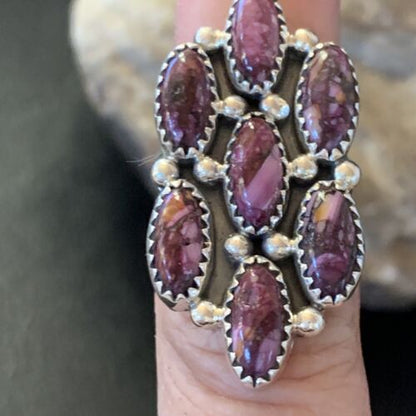 Navajo Purple Spiny Oyster Cluster Ring | Authentic Native American Sterling Silver | Multi-Stone | Sz 6 | 11555