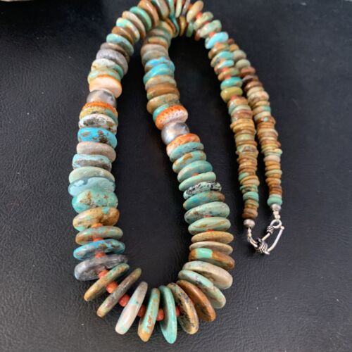 Navajo Green Turquoise & Spiny Oyster Necklace | Sterling Silver | Authentic Native American | 26" | 13907