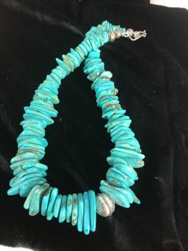 Navajo Pearls Sterling Silver Turquoise Nugget Necklace | Authentic Native American | 20" | Graduated