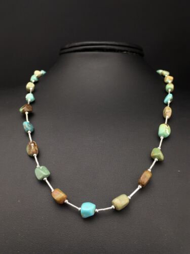 Liquid Silver Heishi Turquoise Bead Necklace | 20" | Authentic Native American Handmade | 1091