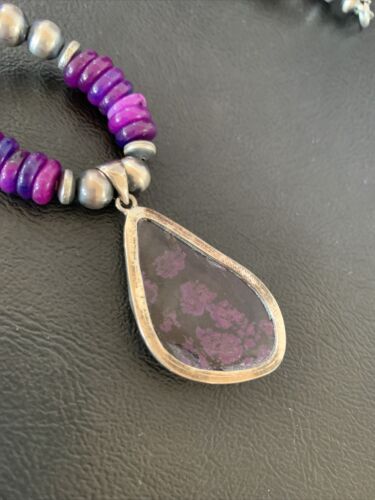 Navajo Pearls Purple Sugilite Necklace Pendant | Sterling Silver | Authentic Native American Handmade | 10329