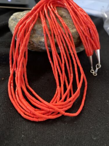 Navajo Red Stabilized Coral Heishi Necklace | 10 Strand Sterling Silver | 20" | 760