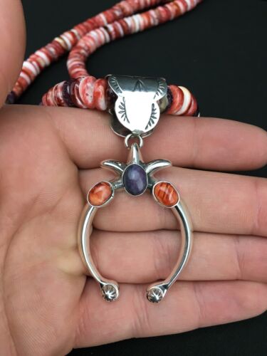 Navajo Spiny Oyster Naja Necklace | Sterling Silver Pendant | 22" | Authentic Native American Handmade | 1275