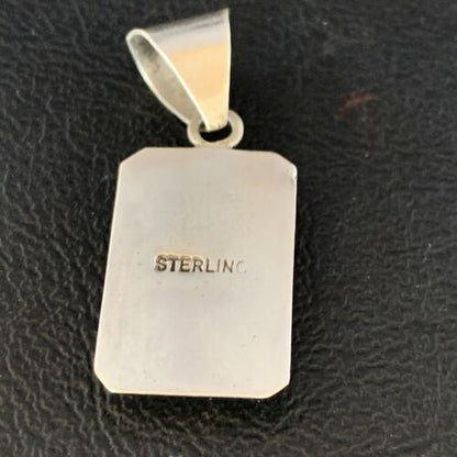 Navajo Sterling Silver White Pink Faux Opal Inlay Pendant | 1.5" | Authentic Native American Handmade | 13555 - Masha USA