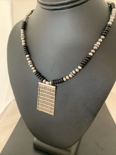 Women's Black Onyx Sterling Silver Pendant Necklace | Southwestern Jewelry | 18" | 02148
