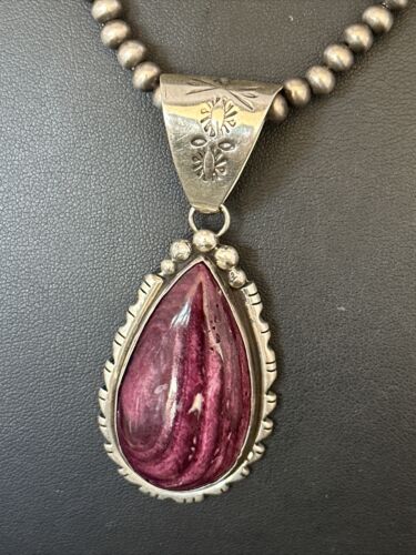 Navajo Purple Spiny Oyster Pendant | Sterling Silver | 2.75" | Authentic Native American Handmade | 14508