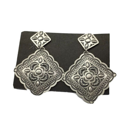 Authentic Native American Navajo Sterling Silver Stamped Earrings | 2.75" | SET01708 - Masha USA