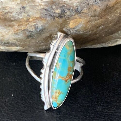 Southwestern Navajo Blue Kingman Turquoise Ring | Sterling Silver | Sz 9 | 13528
