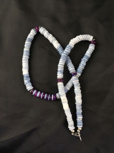 Navajo Purple Sugilite Blue Opal Bead Necklace | Sterling Silver | 21" | Authentic Native American Handmade | 10149